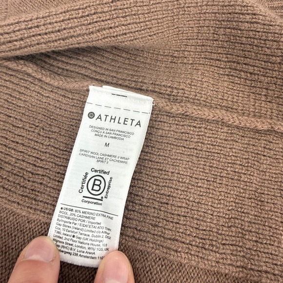 Athleta Alpine Spirit Wrap Cardigan Merino Cashmere Medium Toasted Brown - Picture 8 of 8